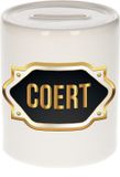 Bellatio Decorations Shoppartners Bv Spaarpot met voornaam Coert - wit - met goud/zwart embleem - 8 x 9 cm - keramiek - met afsluitdop - cadeau verjaardag
