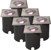 HOFTRONIC SMART HOFTRONIC Set van 6 Cody Smart Grondspots XL RVS - Vierkant - Kantelbaar - RGB + WW - GU10 5,5W 345 Lumen - IP67 Waterdicht - WiFi + Bluetooth