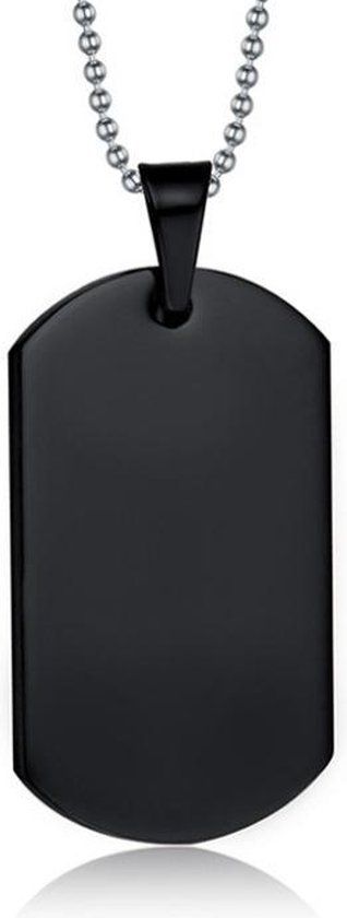 Mendes Jewelry Zwarte Dogtag kettinghanger met ketting