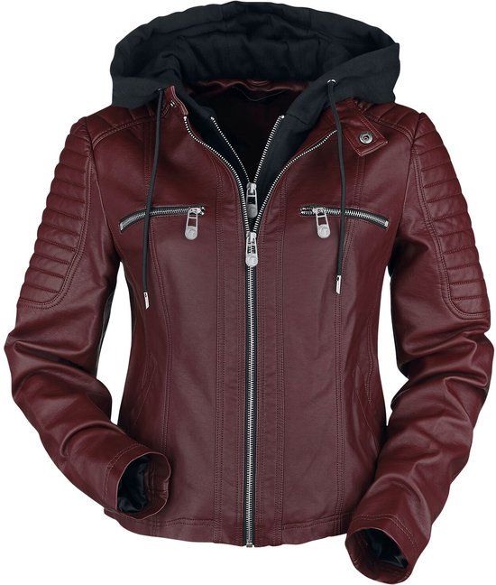 Black Premium by EMP Rood imitatieleren jack met capuchon - Dames - XL