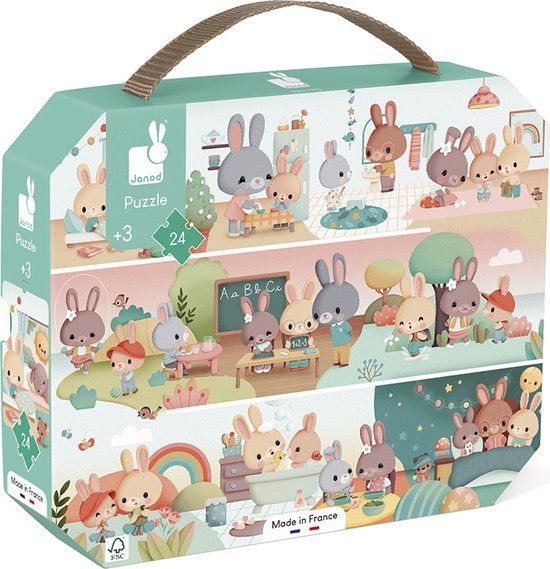 Janod Puzzel - Een lange dag - 24 stukjes - Dieren - Vanaf 3 jaar