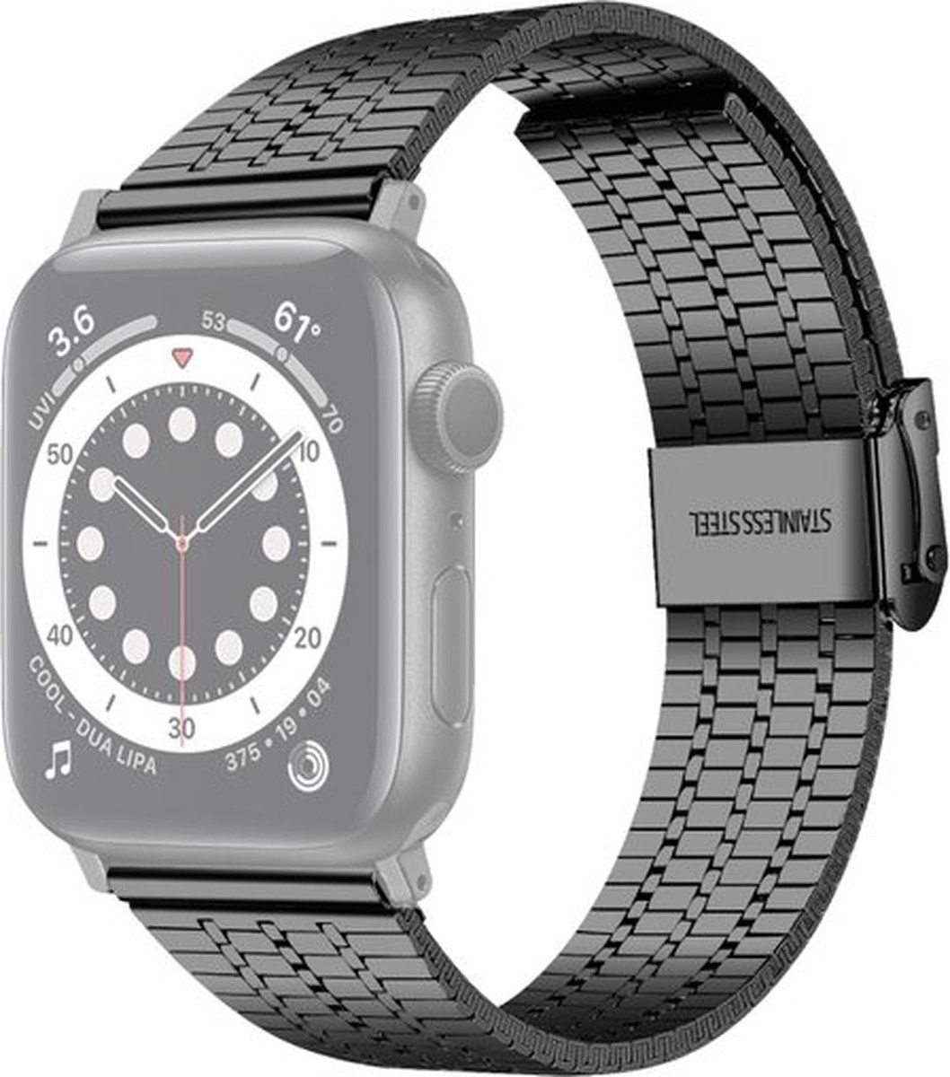 By Qubix Qubix Metalen bandje - Zwart - Geschikt voor Apple watch 42 / 44 / 45 / Ultra / 49mm