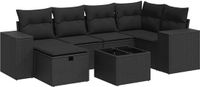 vidaXL 7-delige Loungeset met kussens, polyrattan, zwart