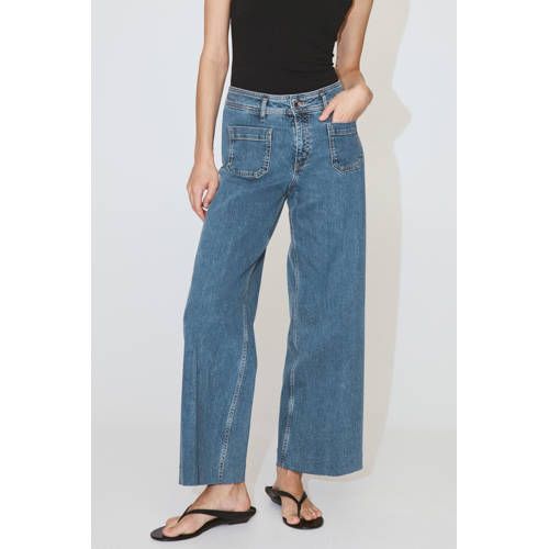 Mango high waist wide leg jeans - mediumblauw