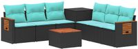 vidaXL Bankstel 8-delig Zwart/Blauw Poly Rattan/Staal