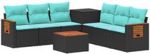 vidaXL Bankstel 8-delig Zwart/Blauw Poly Rattan/Staal