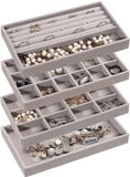 Frebeauty Sieraden Organizer Tray, Stapelbare Fluwelen Sieraden Trays, Lade-inzetstukken, Oorbellen Organizer voor Vrouwen en Meisjes, Sieraden Opbergdoos voor Ringen, Oorbellen, Set van 4 (Grijs)
