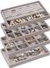Frebeauty Sieraden Organizer Tray, Stapelbare Fluwelen Sieraden Trays, Lade-inzetstukken, Oorbellen Organizer voor Vrouwen en Meisjes, Sieraden Opbergdoos voor Ringen, Oorbellen, Set van 4 (Grijs)