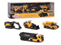 Majorette Volvo 212057287SDN Set van 4 metalen bouwvoertuigen met vrijloop en bewegende delen, vanaf 3 jaar, meerkleurig