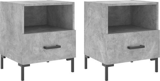 vidaXL Nachtkastjes - 2 stuks - 40x35x47,5 cm - Bewerkt Hout - Betongrijs