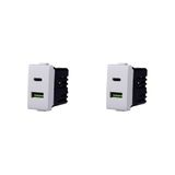 Elektronova 2-in-1 USB-laadaansluiting type A + type C, compatibel met Bticino Matix 5 VDC 3,1 A, wit, 2 stuks