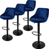 ML-Design Set van 4 barkrukken blauw fluweel met rugleuning en voetensteun, in hoogte verstelbaar 62-82cm