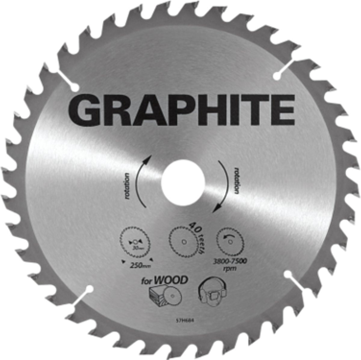 Graphite 57H681 Cirkelzaagblad voor Hout 216mm, Asgat 30mm, Tanden 60, Dikte 3,2, Vulringen 16/20/25, TCT