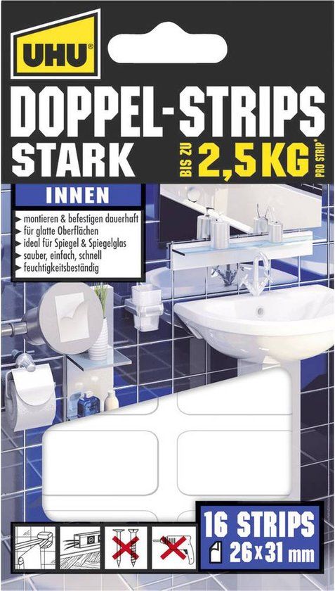 UHU 45380 45380 Dubbelzijdige zelfklevende strips UHU Wit (l x b) 31 mm x 26 mm 16 stuk(s)