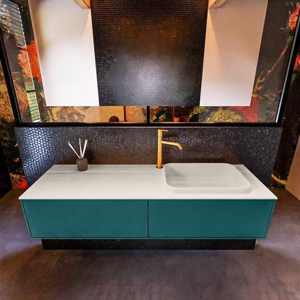 Mondiaz ERIN 150cm badmeubelset onderkast Smag met 2 lades + Wastafel RIDGE rechts Linen