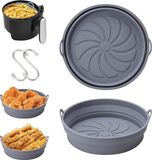 Alyvisun Air Fryer Silicone Pot, 2 Stuks Airfryer Pan Liners Herbruikbare Heteluchtfriteuse Mand Rond Opvouwbare Tray Rack Accessoires Basket voor Air Fryers, Magnetron, Oven (Grijs)