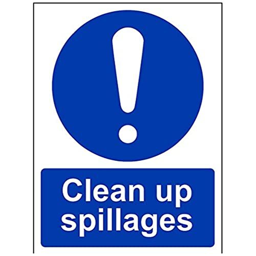 V Safety VSafety 43005AN-S Verplicht Algemeen Teken, Zelfklevend, Clean Up Spillages", Portret, 150 mm x 200 mm, Blauw