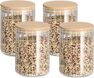 Zeller Pot de stockage Grooves - 4x - verre dur - transparent - 550 ml - couvercle en bambou - hermétique