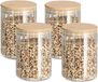 Zeller Voorraad/bewaar pot Grooves - 4x - hard glas - transparant - 550 ml - bamboe deksel - luchtdicht