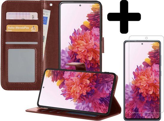 LUQ Book Case voor Samsung Galaxy S20 FE - Bruin - Met Screenprotector - 3 pasjes