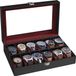 SONGMICS Horlogebox met 12 compartimenten, Zwart/Wijnrood