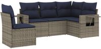 vidaXL 5-delige tuinbankset met kussens, grijs, polyrotan