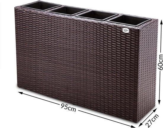 Casaria Plantenbak polyrotan bruin 95 x 27 x 60cm voor 4 planten