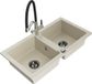 Mexen Mario évier en granit 2 cuves avec robinet de cuisine Duo, beige