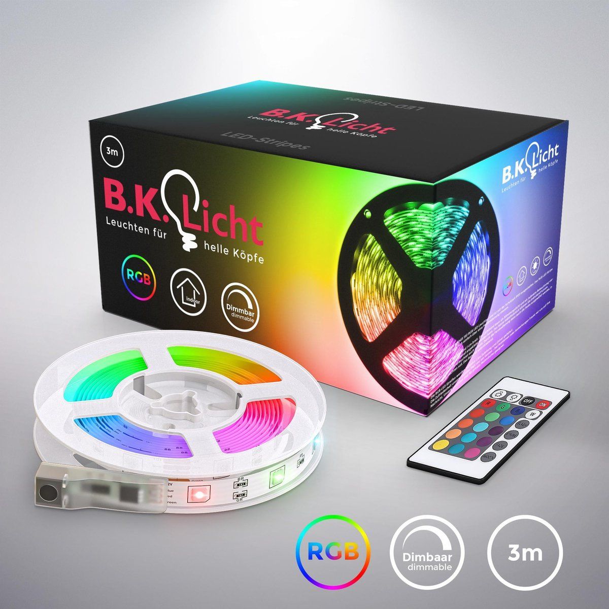B.K.Licht LED Strip - 3 meter - RGB - incl. afstandsbediening - zelfklevend