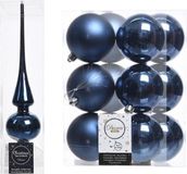 Decoris Kaemingk B.V. Kerstboom decoratie blauw piek en 12x kerstballen 8 cm