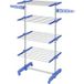 Séchoir à linge pliable 4 niveaux 142x55x172 cm, bleu, avec ailes latérales extensibles pour usage intérieur et extérieur, étendoir pratique et gain de place.