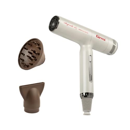 Girmi PH93 Professionele borstelloze haardroger, 2000 W, 3 snelheden, 5 temperaturen, ionenfunctie, -50% gewichtsgrootte, diffuser, beige/bruin