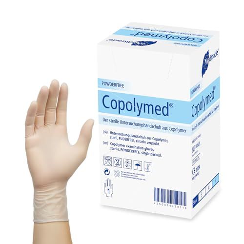 Meditrade 8092M Copolyme Steriele onderzoekshandschoenen, afzonderlijk verpakt, steriel, poedervrij, maat medium (verpakking van 100)