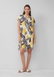 s.Oliver Robe à col en V à fleurs avec manches longues et poches latérales - Écru - Taille 34