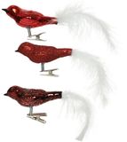 Decoris Ornements d'oiseaux de Noël en verre rouge - 8 cm (Ensemble de 3)