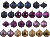 Decoris Boules de Noël - 30 pièces - Plastique - Bleu foncé/Or/Violet - 7 cm