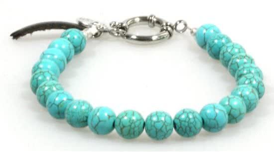 Heaven Eleven Heren Armband Turkoois met Leer 8mm - 21cm
