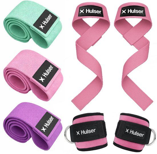 Hulser Sportieve bundel - 2 Ankle straps, 2 Lifting straps en Resistance band set - Roze