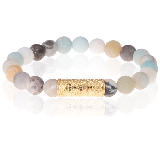 Memphis Accessories Kralen armband Frosted Amazoniet Tibetaanse kraal Goudkleurig