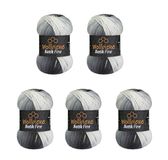 5 Wollbiene Batik Fine 5 x 100 g Wol met Kleurverloop (5000 Zwart Grijs Wit)