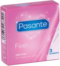 Pasante Feel Condoms - 3 Pack - Transparent, Lubricated, Size 54