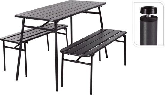 Pro Garden 3-delige Tuintafel en Bankenset Staal Grijs