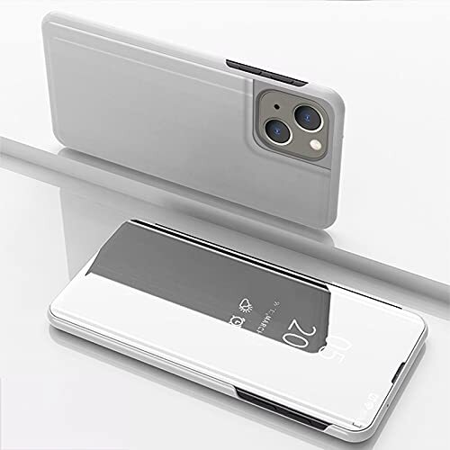 Hülle Hülle® Mirror Plating Clear View Stand Function Flip Hoesje Compatibel voor Apple iPhone 13 mini (Zilver)