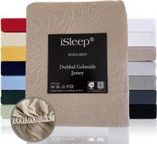 iSleep Dubbel Gebreide Jersey Hoeslaken - Hoge Hoek - Rondom Elastiek - Eenpersoons - 90/100x210/220 cm - Taupe