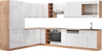 Vicco Hoekkeuken Fame-Line, Wit Hoogglans/Goudkleurig Eiken, 347 x 257 cm zonder werkblad