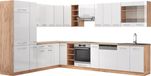 Vicco Hoekkeuken Fame-Line, Wit Hoogglans/Goudkleurig Eiken, 347 x 257 cm zonder werkblad