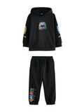 Next Jongens Set van hoodie met print en joggingbroek met standaard pasvorm - Zwart