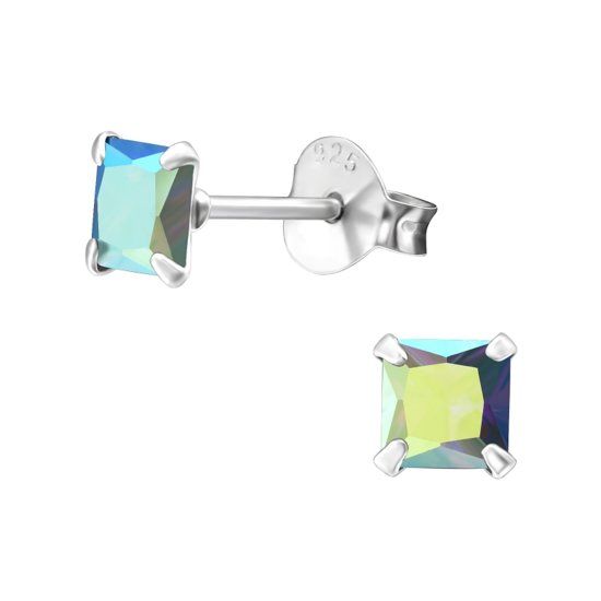 Aramat Jewels kinderoorbellen vierkant-paars AB-925 zilver-zirkonia-4mm