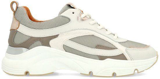 Manfield - Dames - Grijze leren sneakers - Maat 41