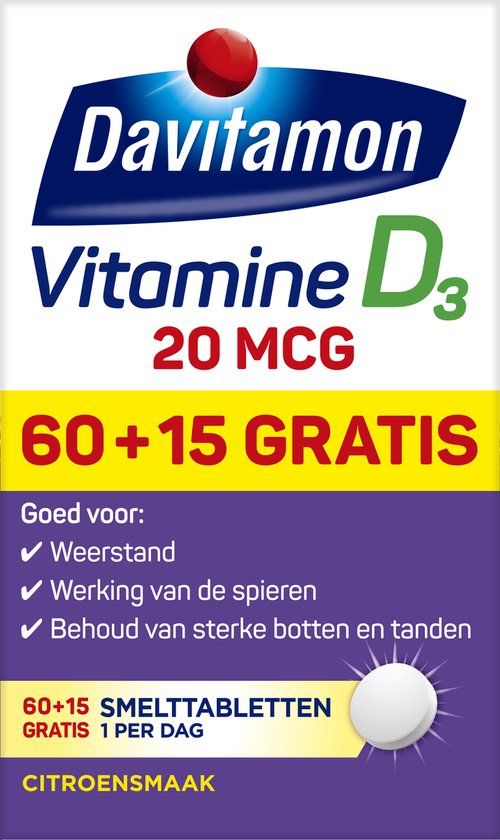 Davitamon Vitamine D3 Forte - vitamine D3 volwassenen - Smelttablet 75 stuks